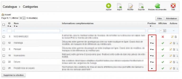 Prestashop - Modifier ordre catégories
