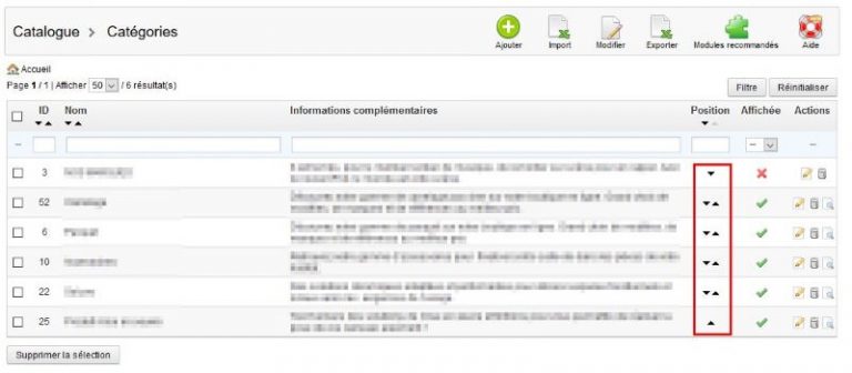 Modifier l’ordre ou la position des catégories dans Prestashop