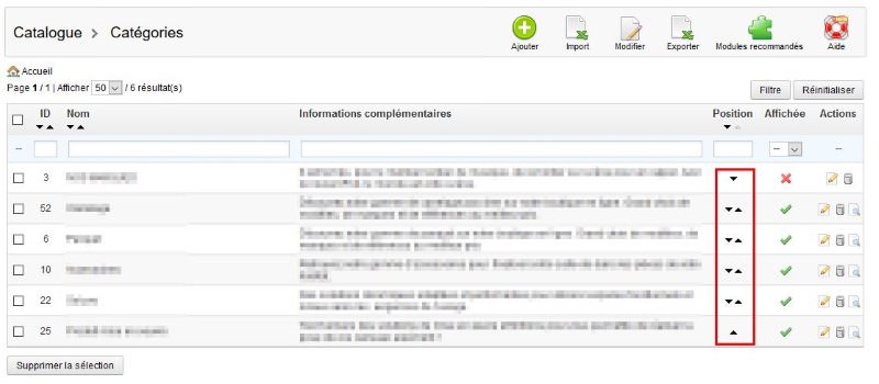 Prestashop - Modifier ordre catégories