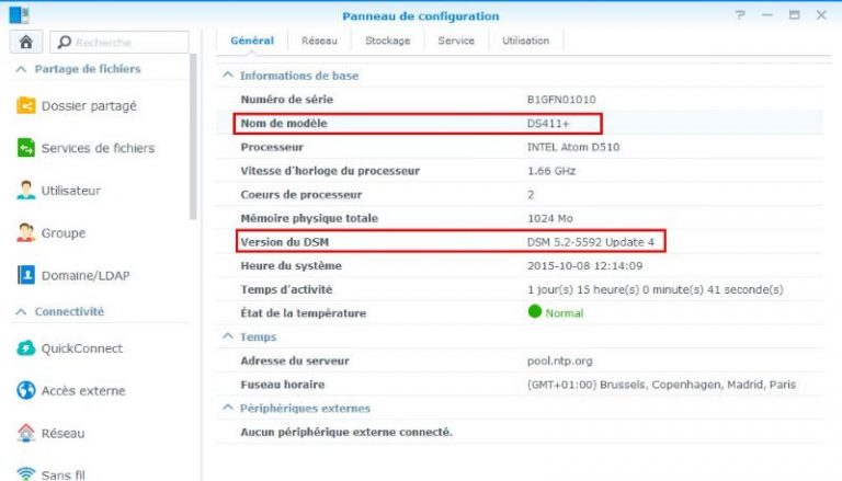 Connaître la version DSM et le modèle d’un NAS Synology