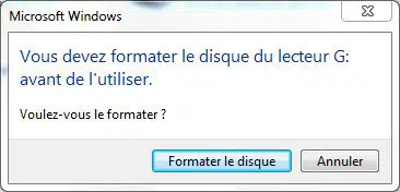 Windows - Vous devez formater le disque du lecteur