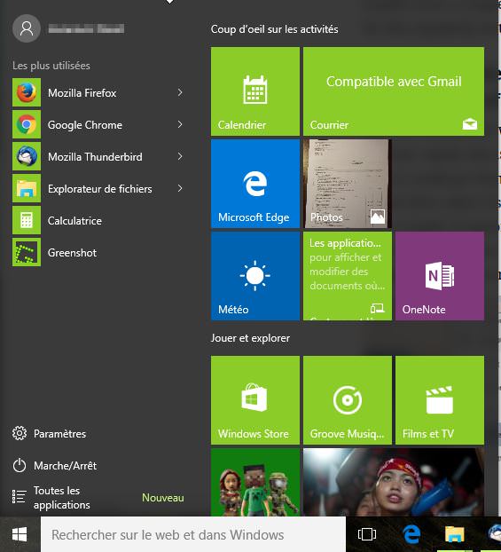 Windows 10 - Menu démarrer