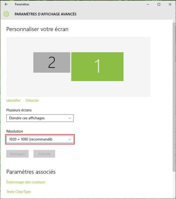 Modifier la résolution de l’écran sous Windows 10