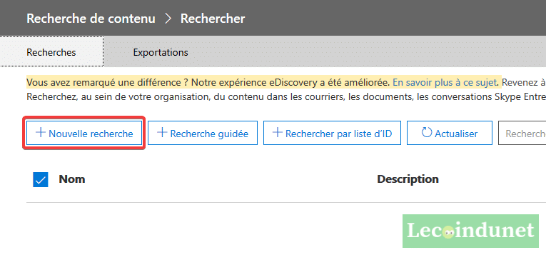 Office 365 - Recherche contenus - Nouvelle recherche