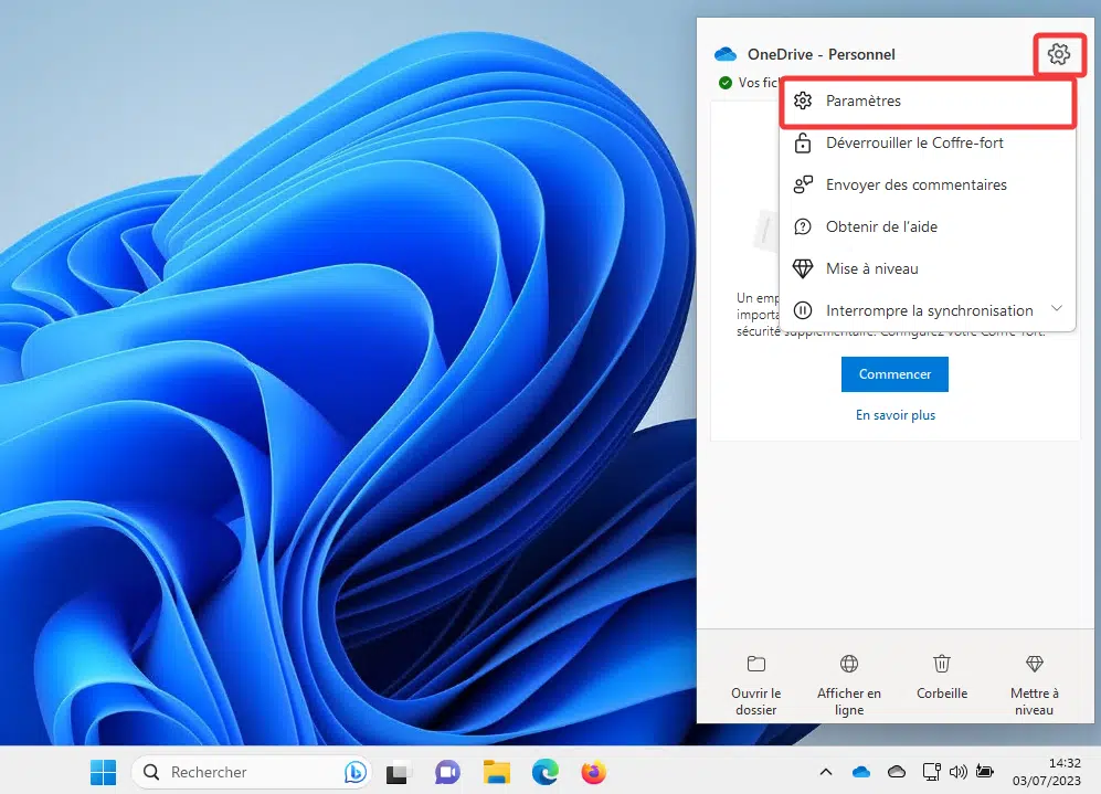 Ouvrir paramètres OneDrive