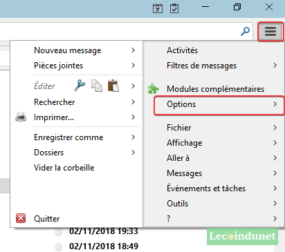 Thunderbird - menu Options