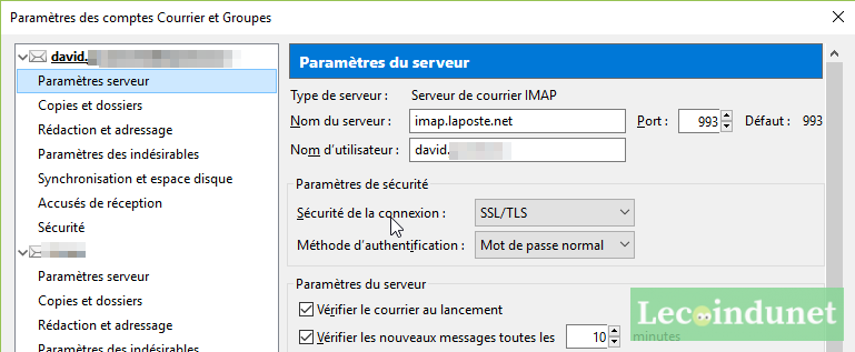 Configuration IMAP avec Thunderbird