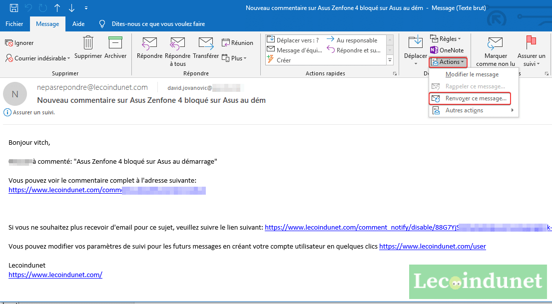 comment modifier une adresse mail d'un contact dans outlook