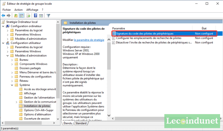 Installer un pilote non signé sur Windows 10 - Lecoindunet