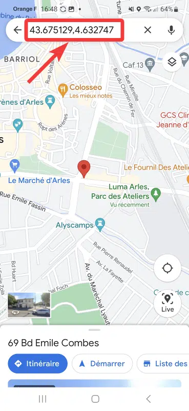 Coordonnée GPS sur Google Maps Android / iOS