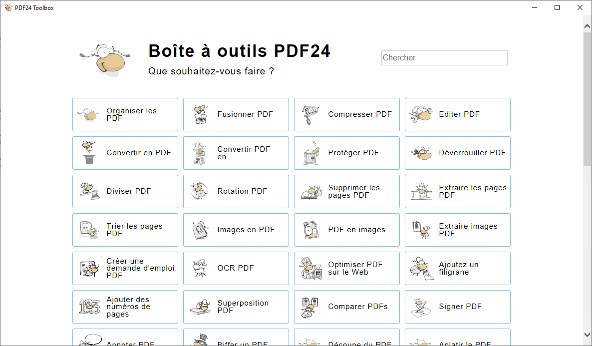 Boite à outils PDF24 pour manipuler les fichiers PDF