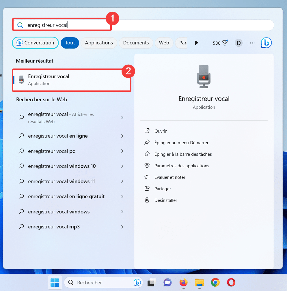 Ouvrir enregistreur vocal sur Windows 11