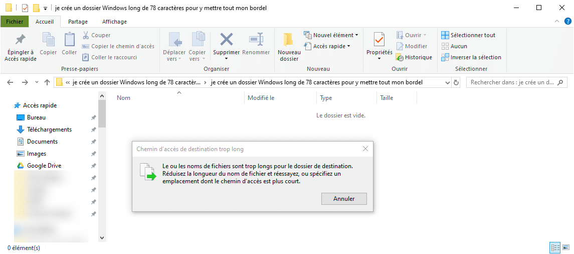 Erreur nom de fichier trop long Exploateur Windows