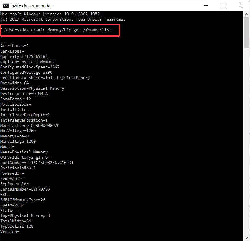 Connaitre les détails de la RAM depuis l'invite de commande Windows