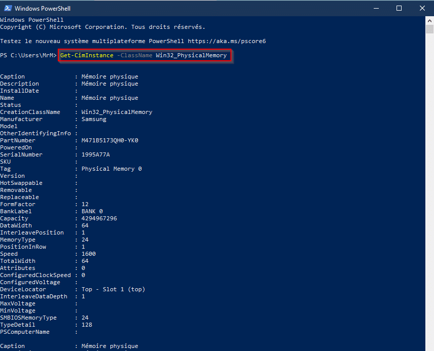 Voir la RAM depuis PowerShell