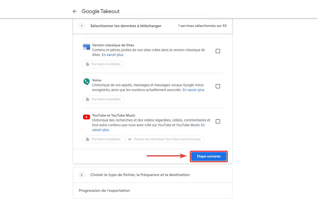 Cliquer sur le bouton Étape suivante