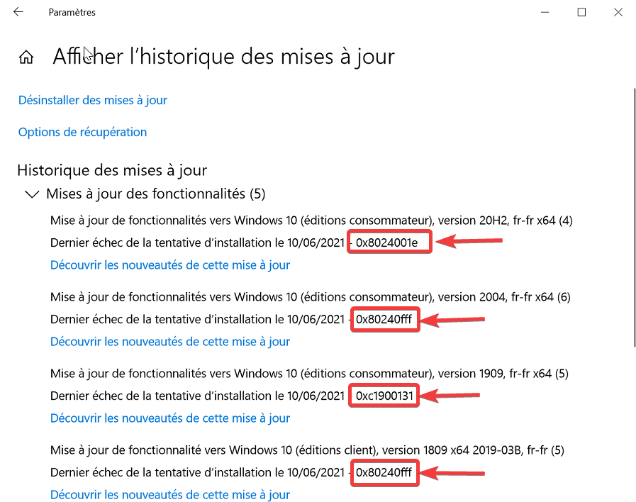 Erreur de mise à jour avec Windows Update