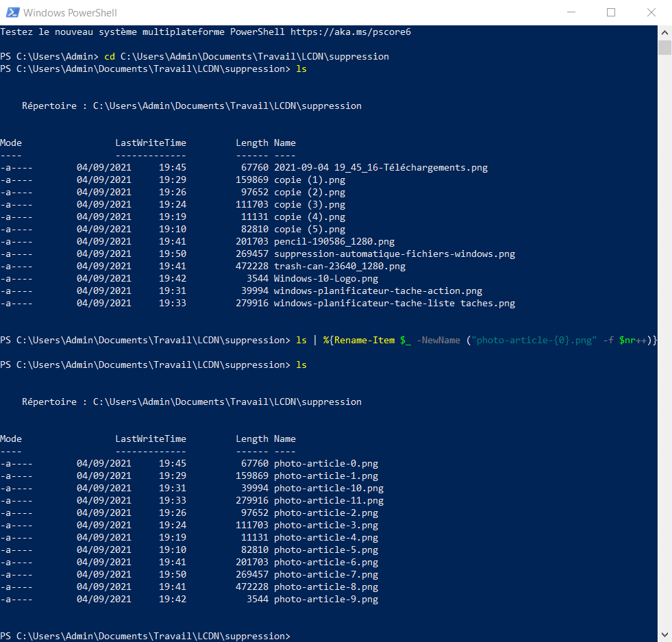 Renommer plusieurs fichiers avec PowerShell