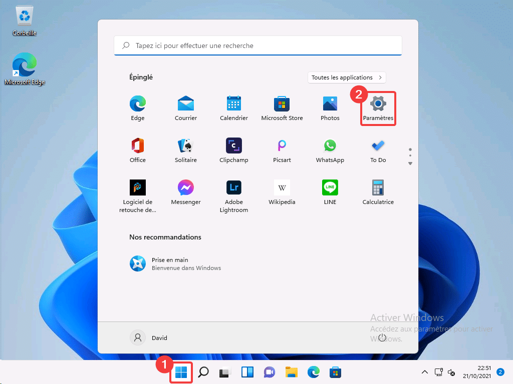 Aller dans Paramètres Windows 11 