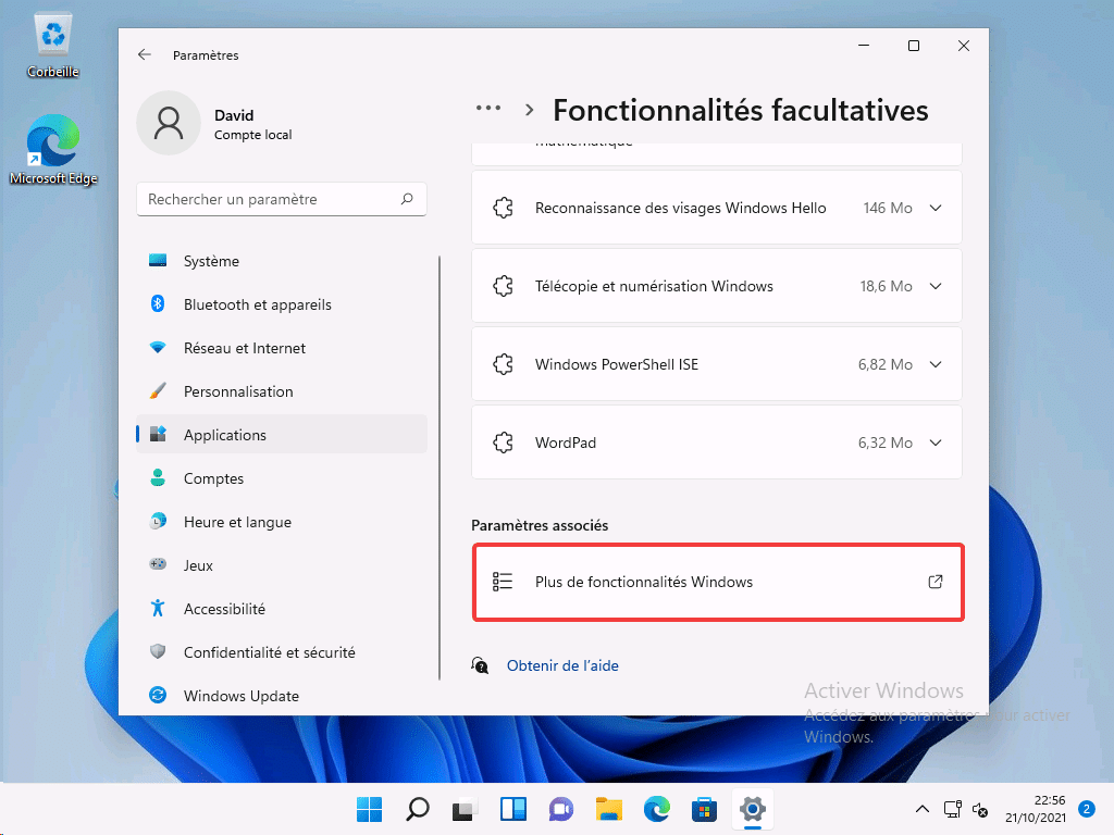 Accès à Plus de fonctionnalités sur Windows 11