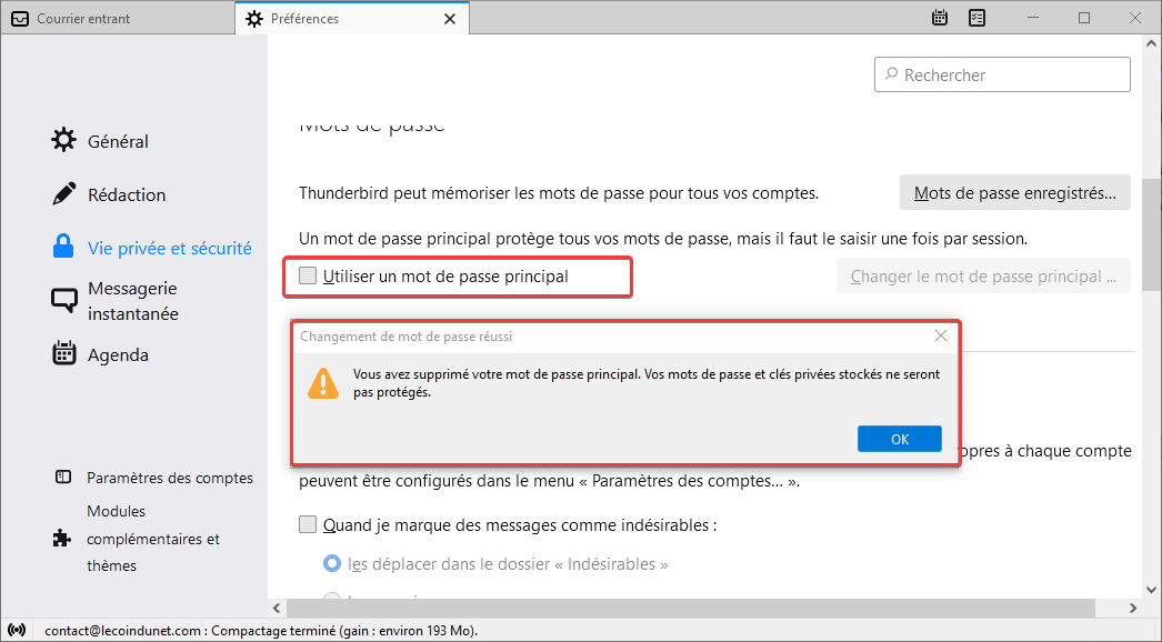 Thunderbird Demande Mot De Passe à Chaque Ouverture