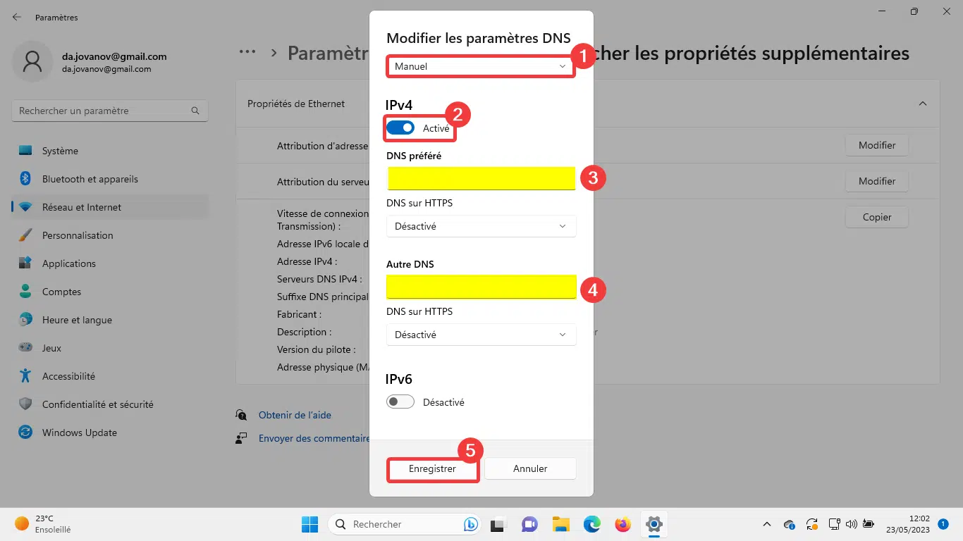 Modifier paramètres DNS sur Windows 11