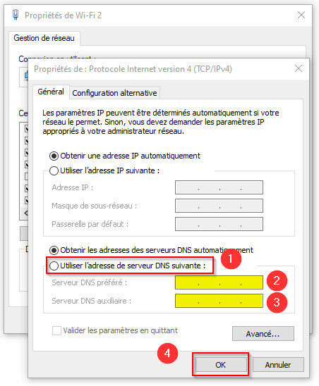 indiquer les adresses dns sur Windows 10