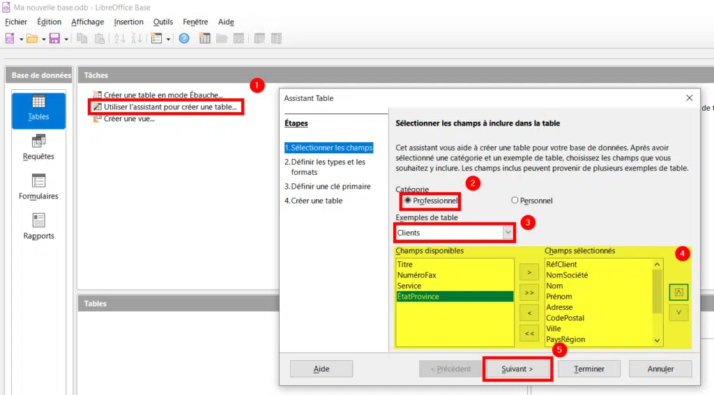 Créer une table dans LibreOffice Base