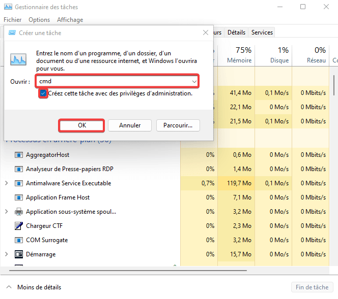 Ouvrir invite de commandes Windows en mode admin