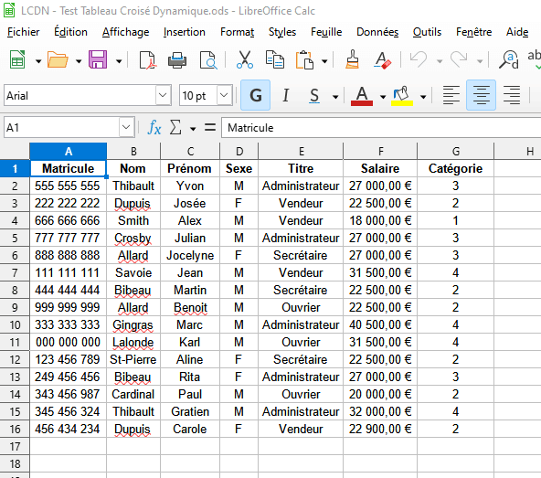 Fichier exemple pour la création du tableau croisé dynamique avec LibreOffice Calc