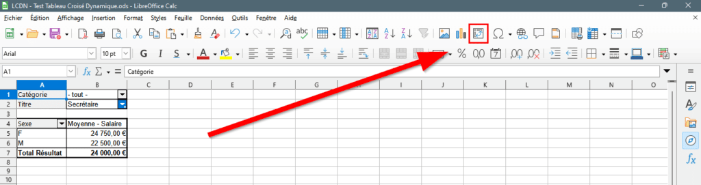 Créer tableau croisé dynamique dans LibreOffice Calc avec bouton