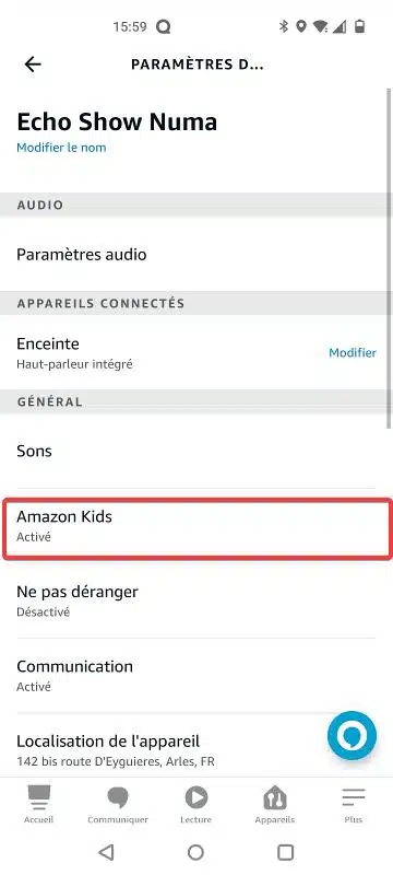 Accès à Amazon Kids depuis les paramètres de l'application Alexa