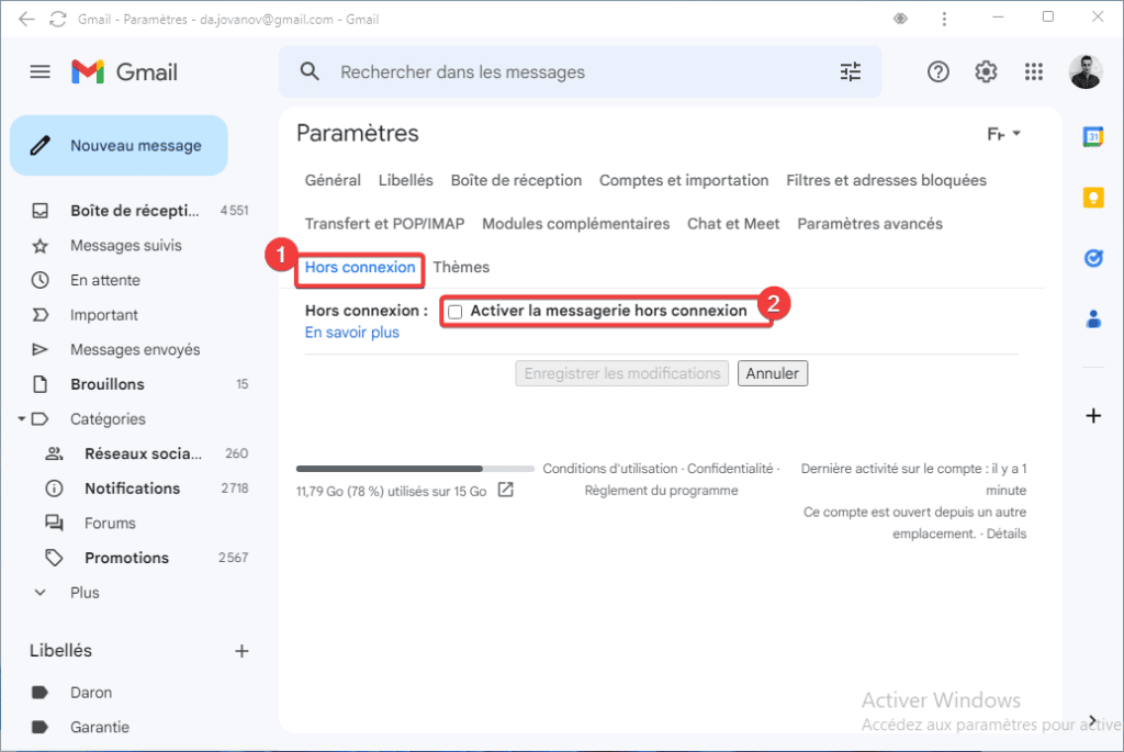 Gmail activer le mode hors connexion