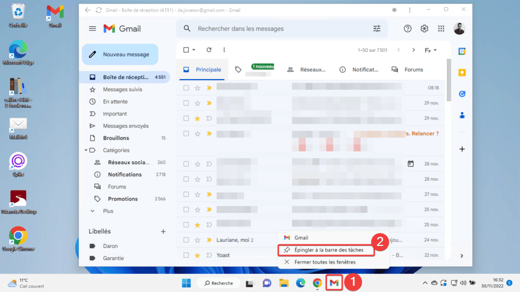 Épingler Gmail en tant qu'application à la barre des tâches Windows
