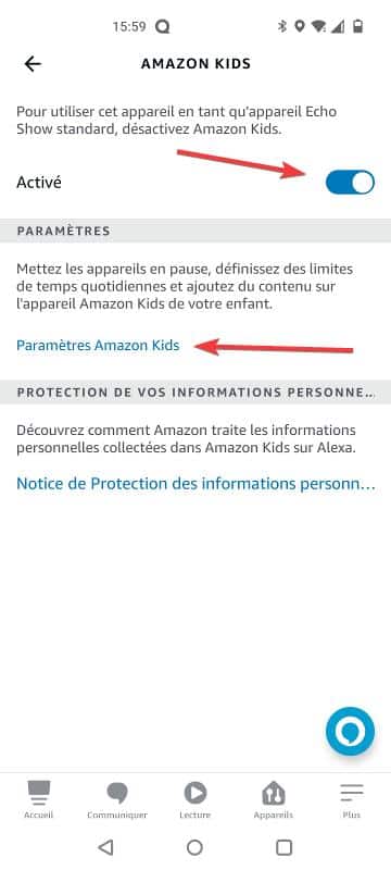 Définir les paramètres Amazon Kids