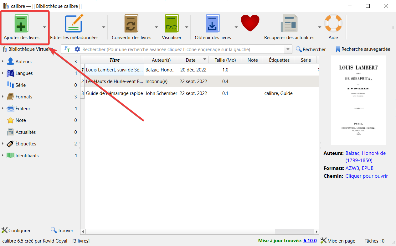 Ajouter des livres à convertir avec Calibre