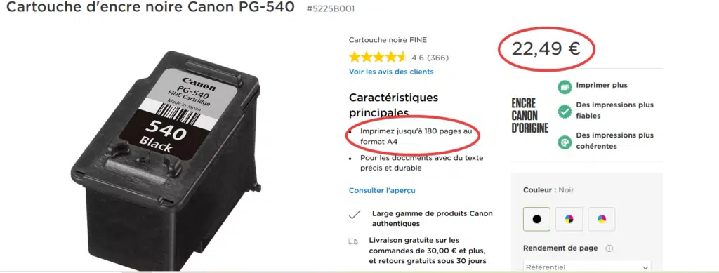 Essayez la Cartouche Canon PG-540 pour vos impressions