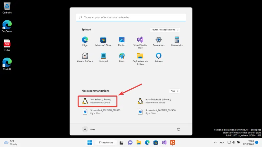 Exécuter application Linux Windows depuis menu démarrer
