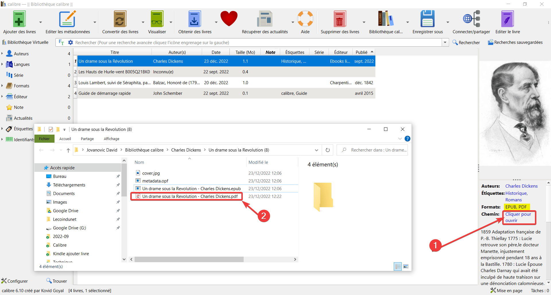 Fichier EPUB converti en PDF avec Calibre
