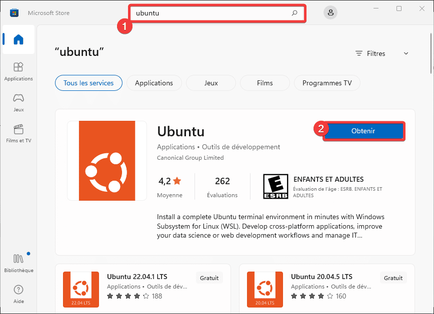Obtenir Ubuntu depuis le Microsoft Store