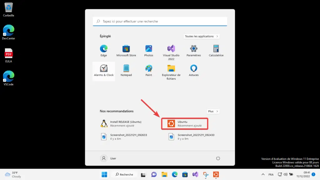 Ouvrir Ubuntu depuis le menu démarrer de Windows