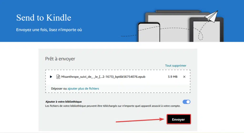 Ajouter un livre (EPUB, PDF, ...) sur Kindle depuis la plateforme Send to Kindle