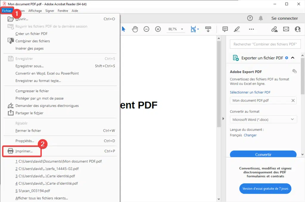 Imprimer PDF avec Adobe Reader