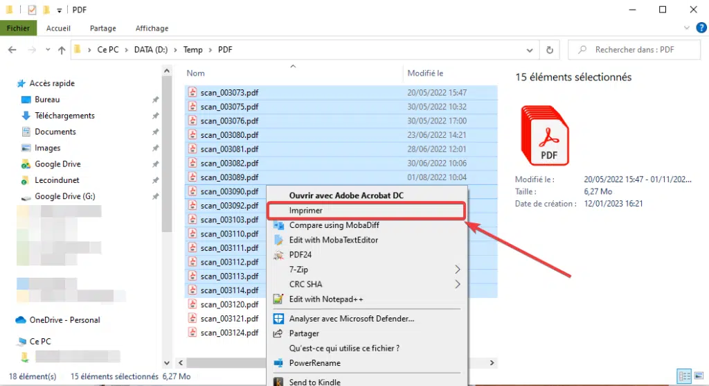 Imprimer plusieurs fichiers PDF en une seule fois avec le menu contextuel de Windows