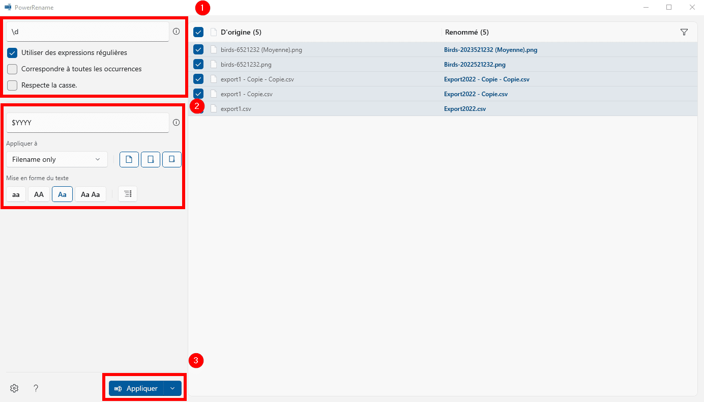 Renommer des fichiers en masse avec  Powertoys et PowerRename