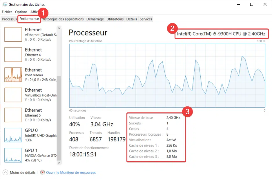 Voir les caractéristiques du processeur grâce au gestionnaire des tâches Windows