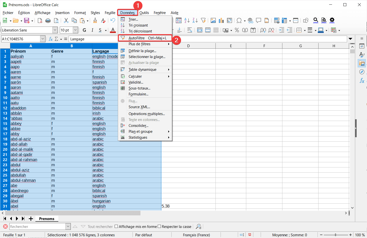 Comment filtrer un tableau LibreOffice ?