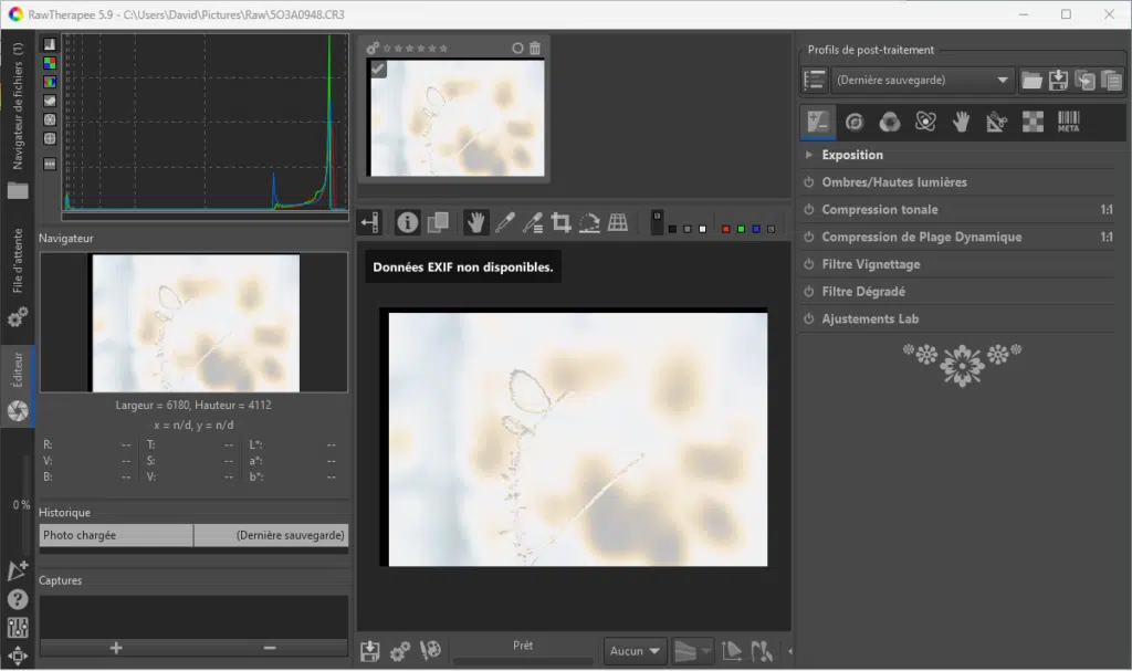 Ouvrir image Raw avec RawTherapee