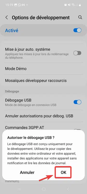 Autoriser débogage USB sur Android