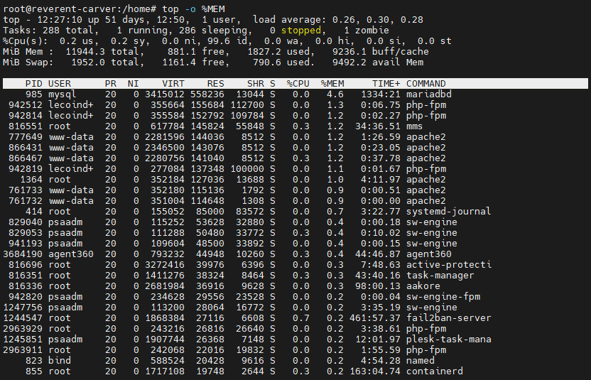 Trier les valeurs relatives à la RAM avec top sur linux